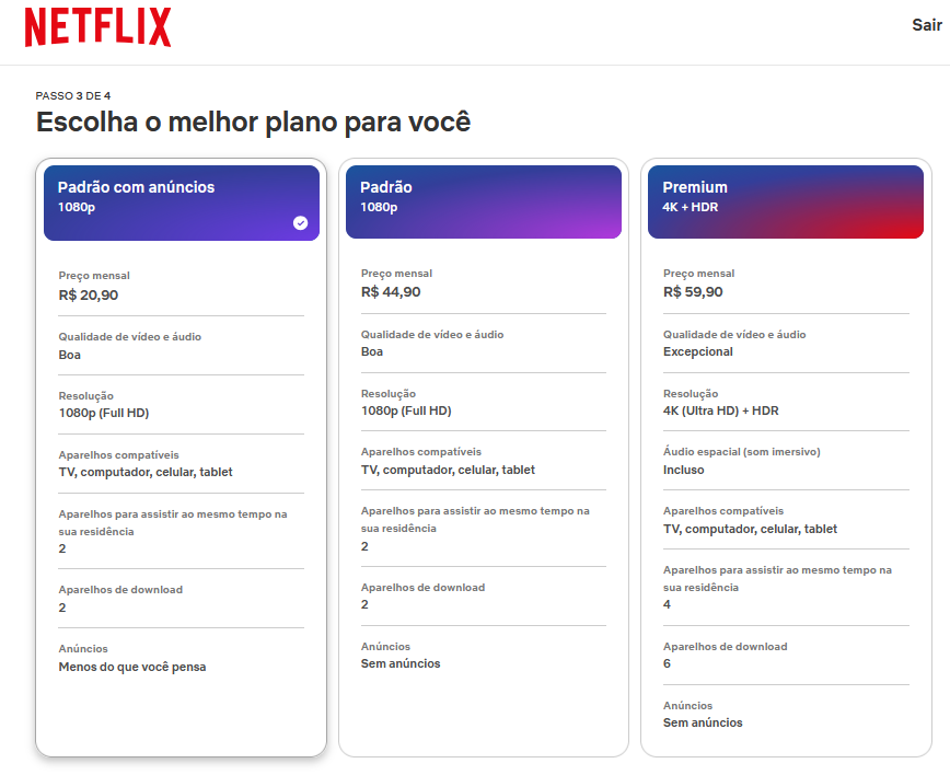 Netflix über Brasilien über VPN Basic 3,19 €, Standard 7,02 €, Premium 9,42 € Abo