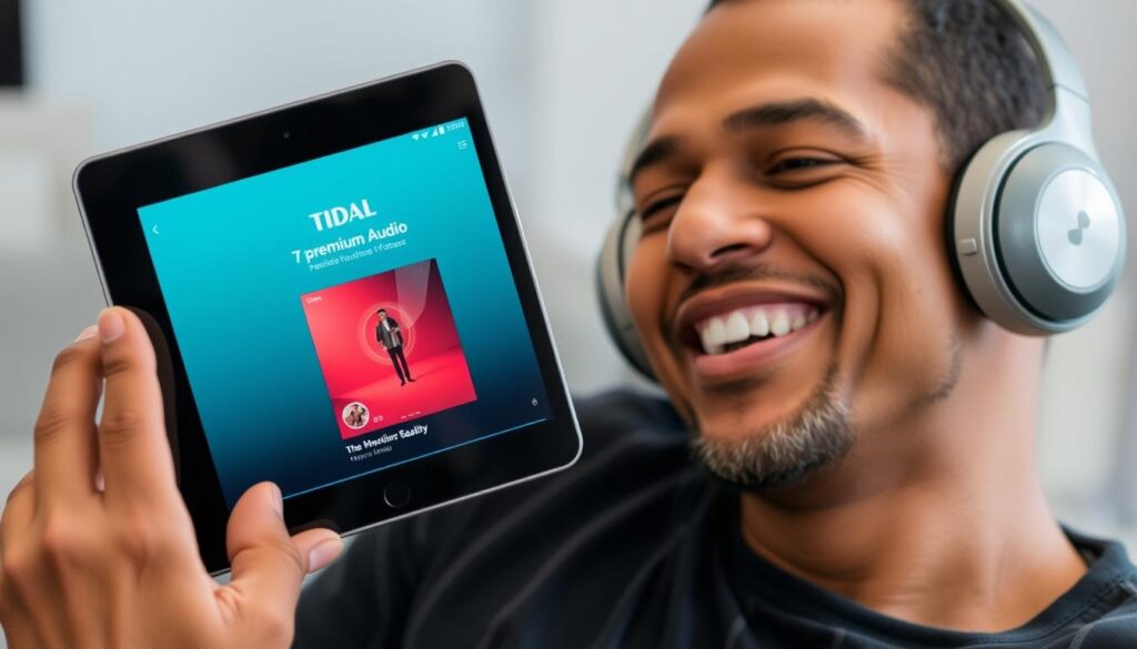 Person genießt Tidal HiFi-Qualität mit Kopfhörern nach erfolgreicher Einrichtung über Nigeria mit VPN Person genießt Tidal HiFi-Qualität mit Kopfhörern nach erfolgreicher Einrichtung über Nigeria mit VPN