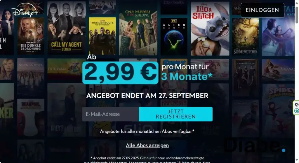 Disney 3 Monate ab 299E Disney+ 3 Monate ab 2,99€