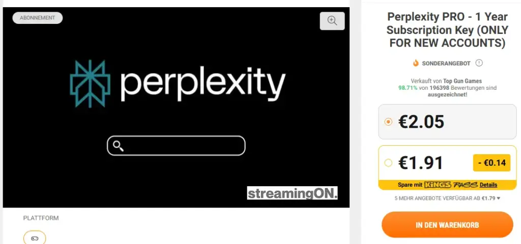 Perplexity Pro Reseller Key günstig Neukunden Kinguin kaufen