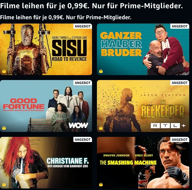 Prime Video Filme leihen für 0,99 €