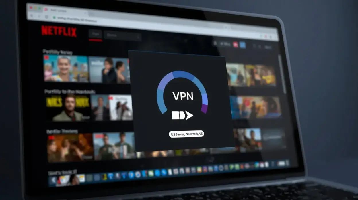 Netflix US Bibliothek geöffnet im Browser Surfshark Verbindung aktiv